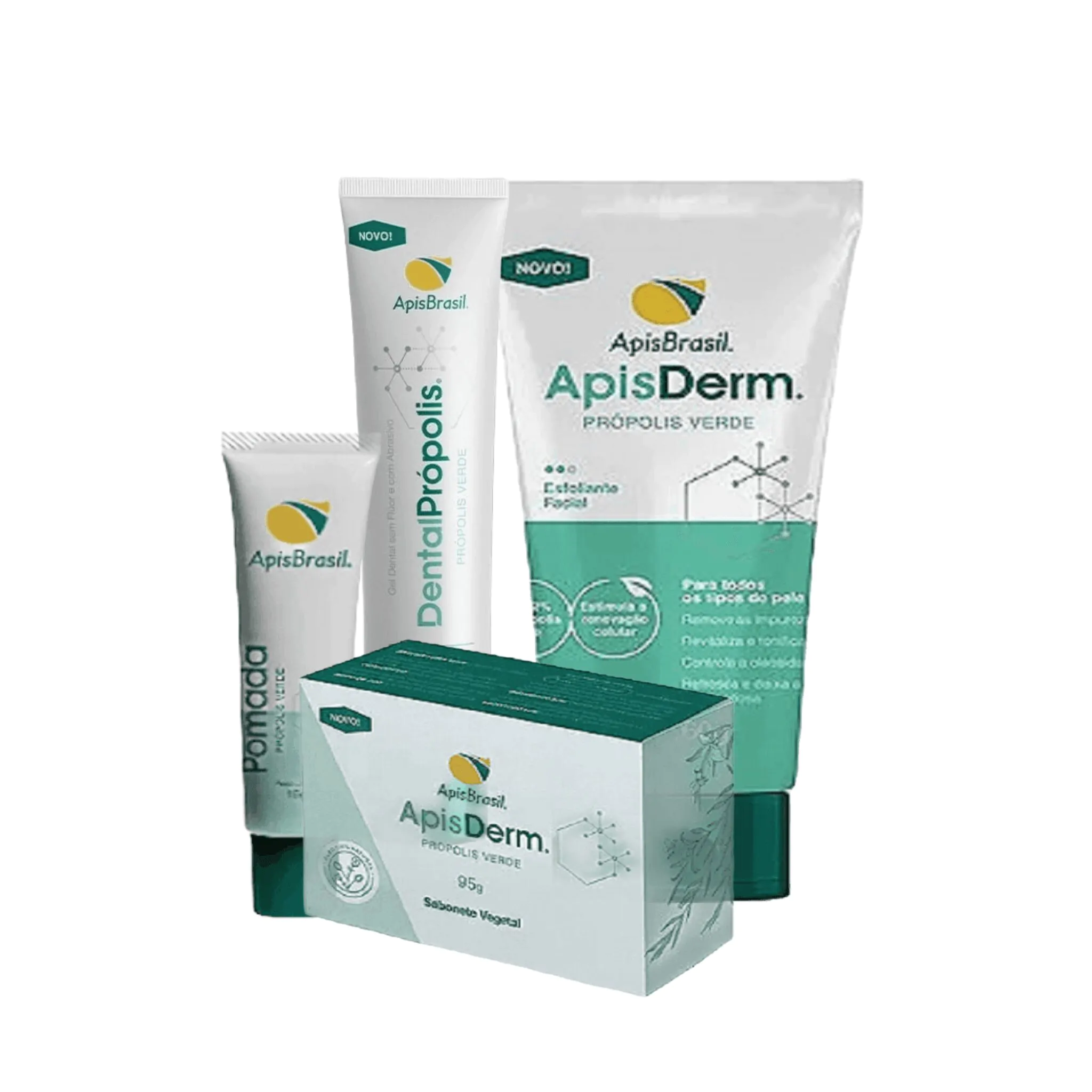 Kit Skincare 4 em 1 Apis Brasil com Sabonete, Esfoliante, Pomada e Gel Dental de Própolis